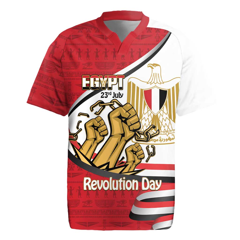 Egypt Revolution Day Rugby Jersey Coat of Arms Egyptian Pattern