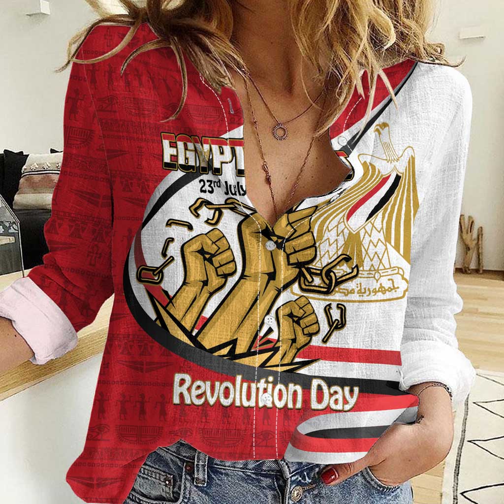 Egypt Revolution Day Women Casual Shirt Coat of Arms Egyptian Pattern