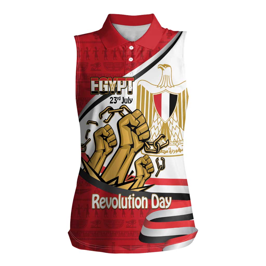 Egypt Revolution Day Women Sleeveless Polo Shirt Coat of Arms Egyptian Pattern