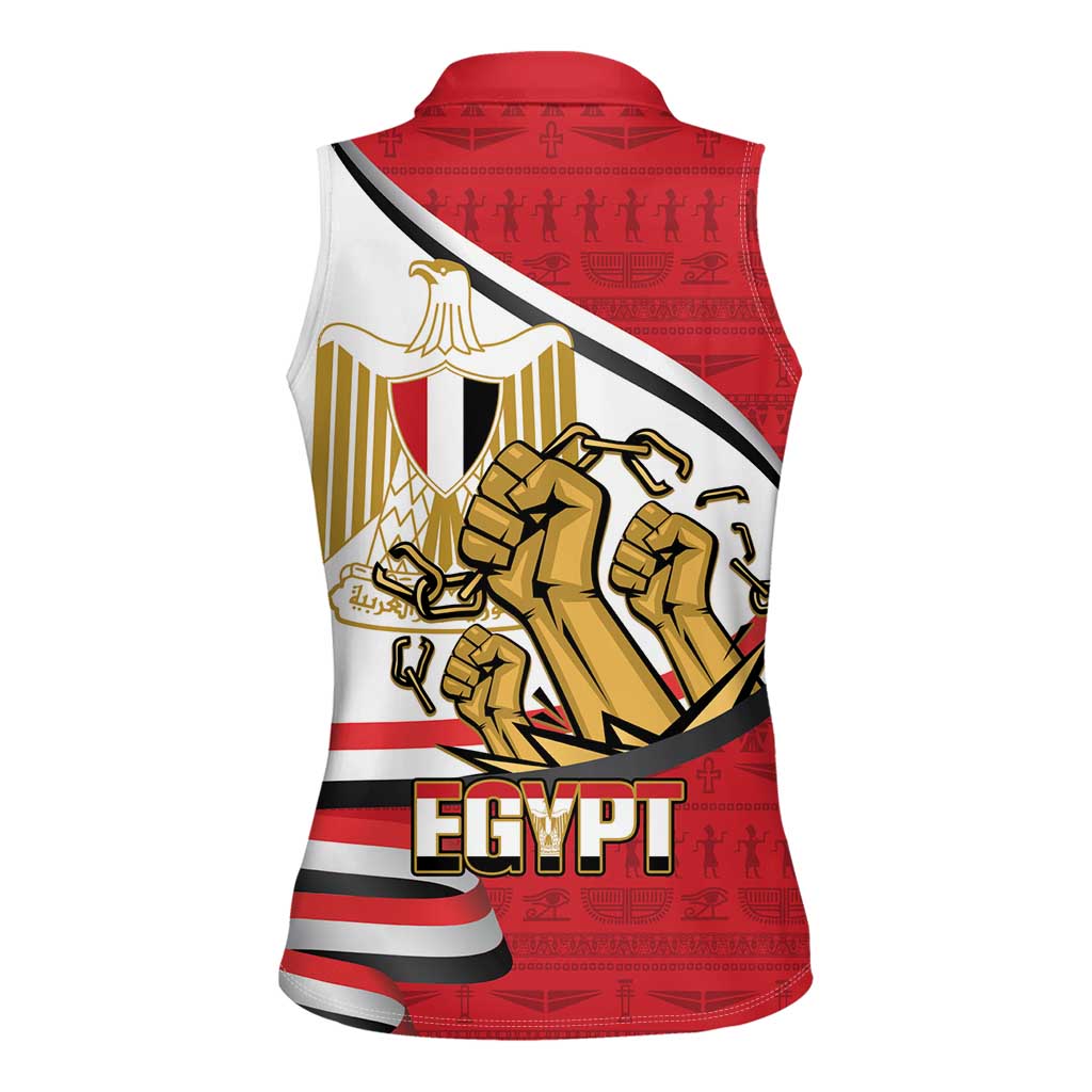 Egypt Revolution Day Women Sleeveless Polo Shirt Coat of Arms Egyptian Pattern