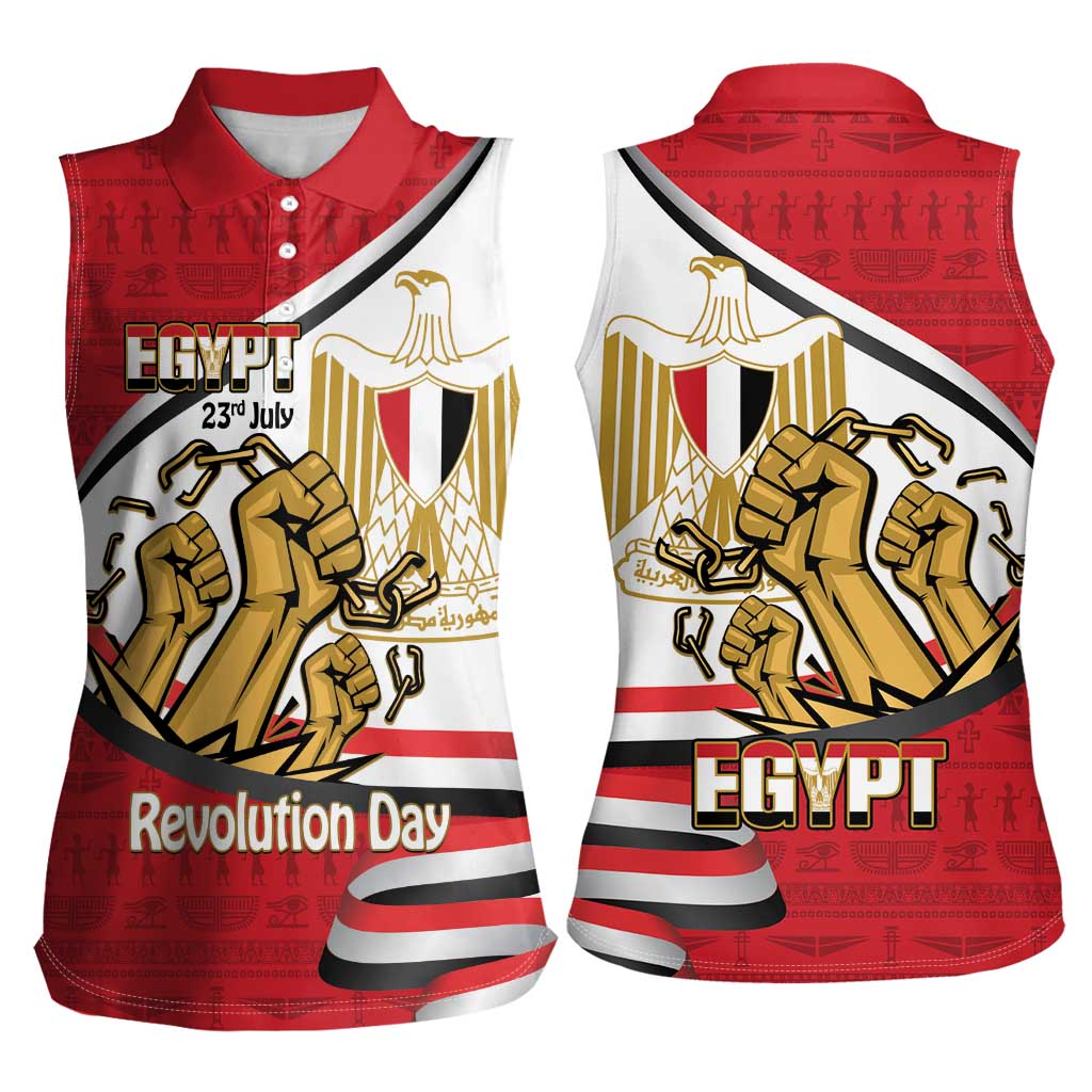 Egypt Revolution Day Women Sleeveless Polo Shirt Coat of Arms Egyptian Pattern