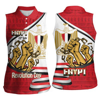 Egypt Revolution Day Women Sleeveless Polo Shirt Coat of Arms Egyptian Pattern