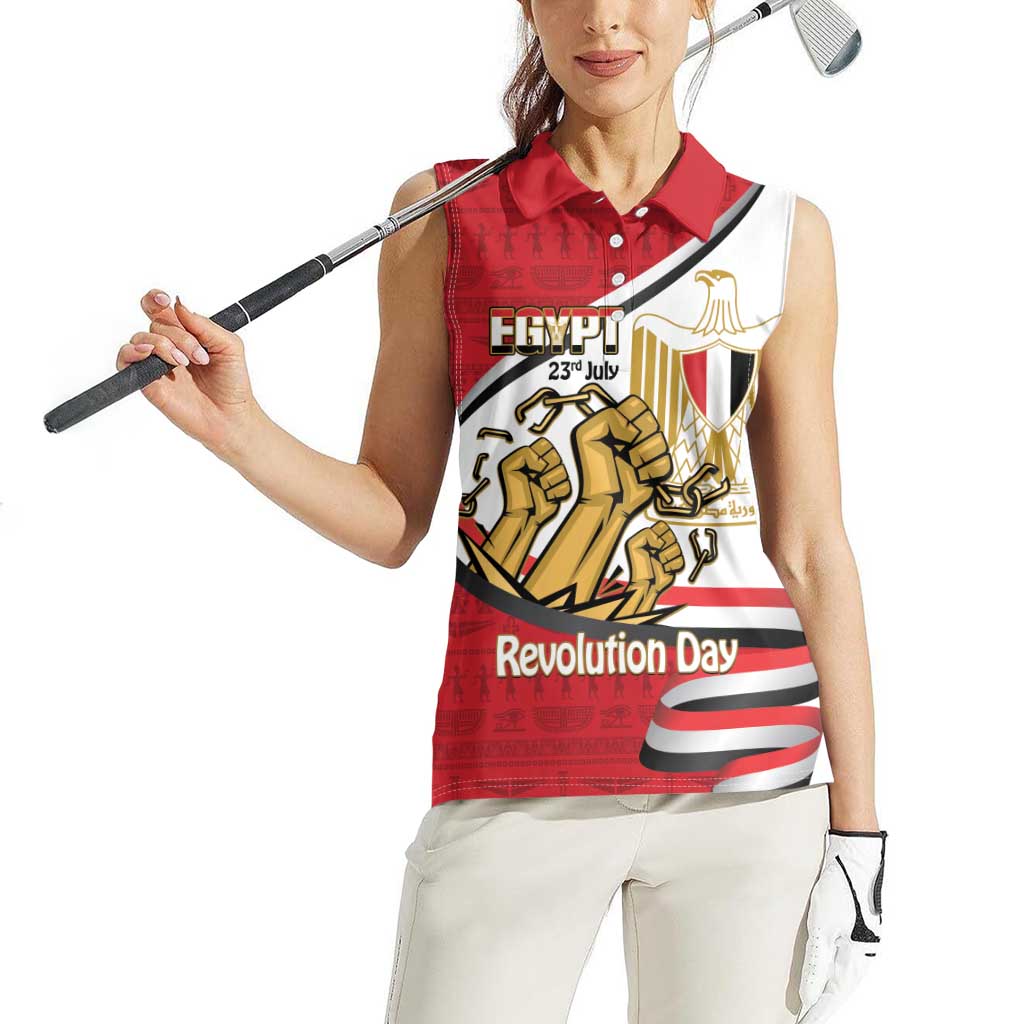 Egypt Revolution Day Women Sleeveless Polo Shirt Coat of Arms Egyptian Pattern