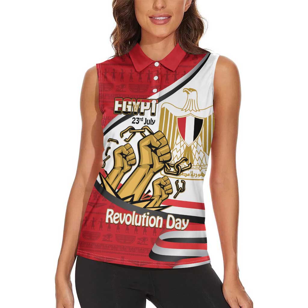 Egypt Revolution Day Women Sleeveless Polo Shirt Coat of Arms Egyptian Pattern