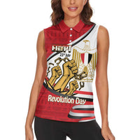Egypt Revolution Day Women Sleeveless Polo Shirt Coat of Arms Egyptian Pattern