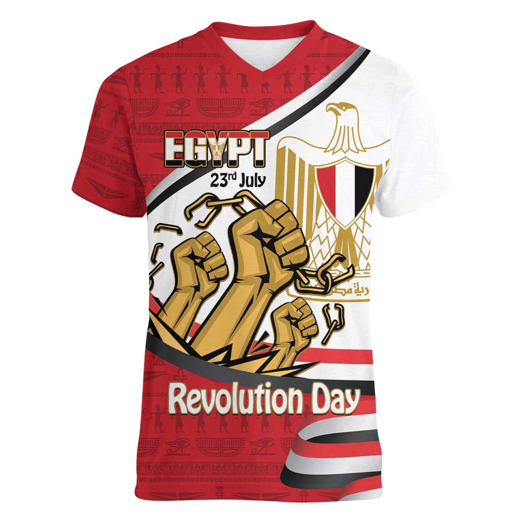 Egypt Revolution Day Women V-Neck T-Shirt Coat of Arms Egyptian Pattern