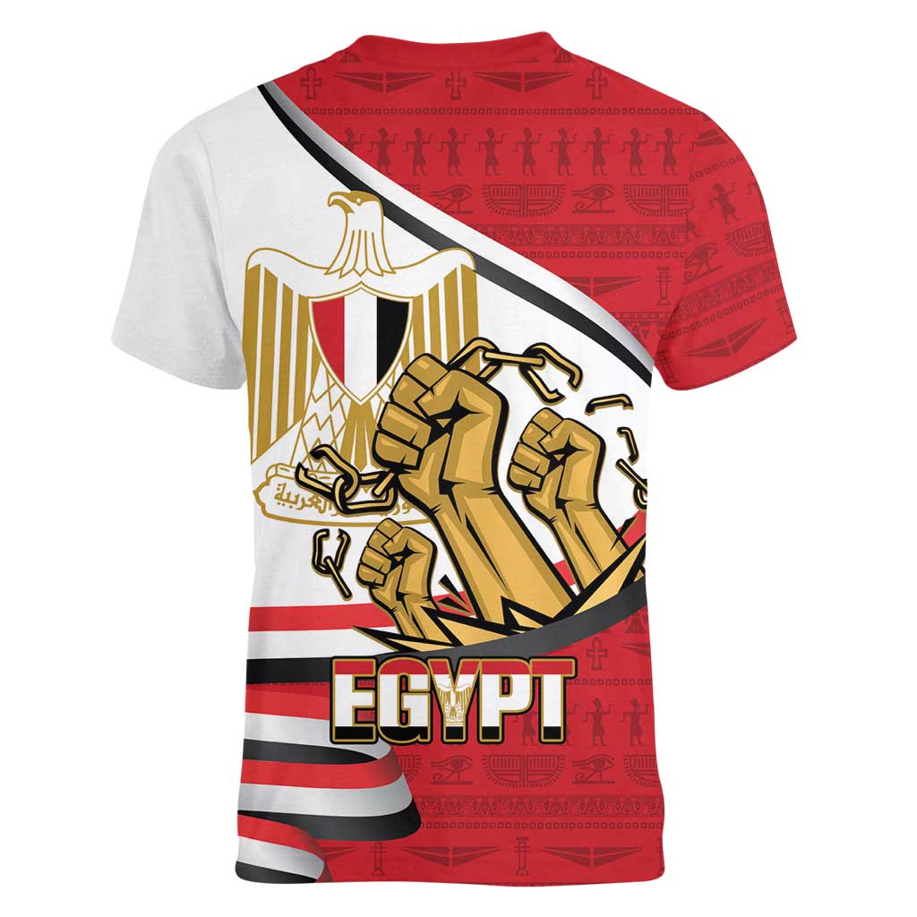 Egypt Revolution Day Women V-Neck T-Shirt Coat of Arms Egyptian Pattern