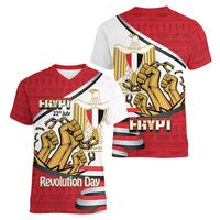 Egypt Revolution Day Women V-Neck T-Shirt Coat of Arms Egyptian Pattern