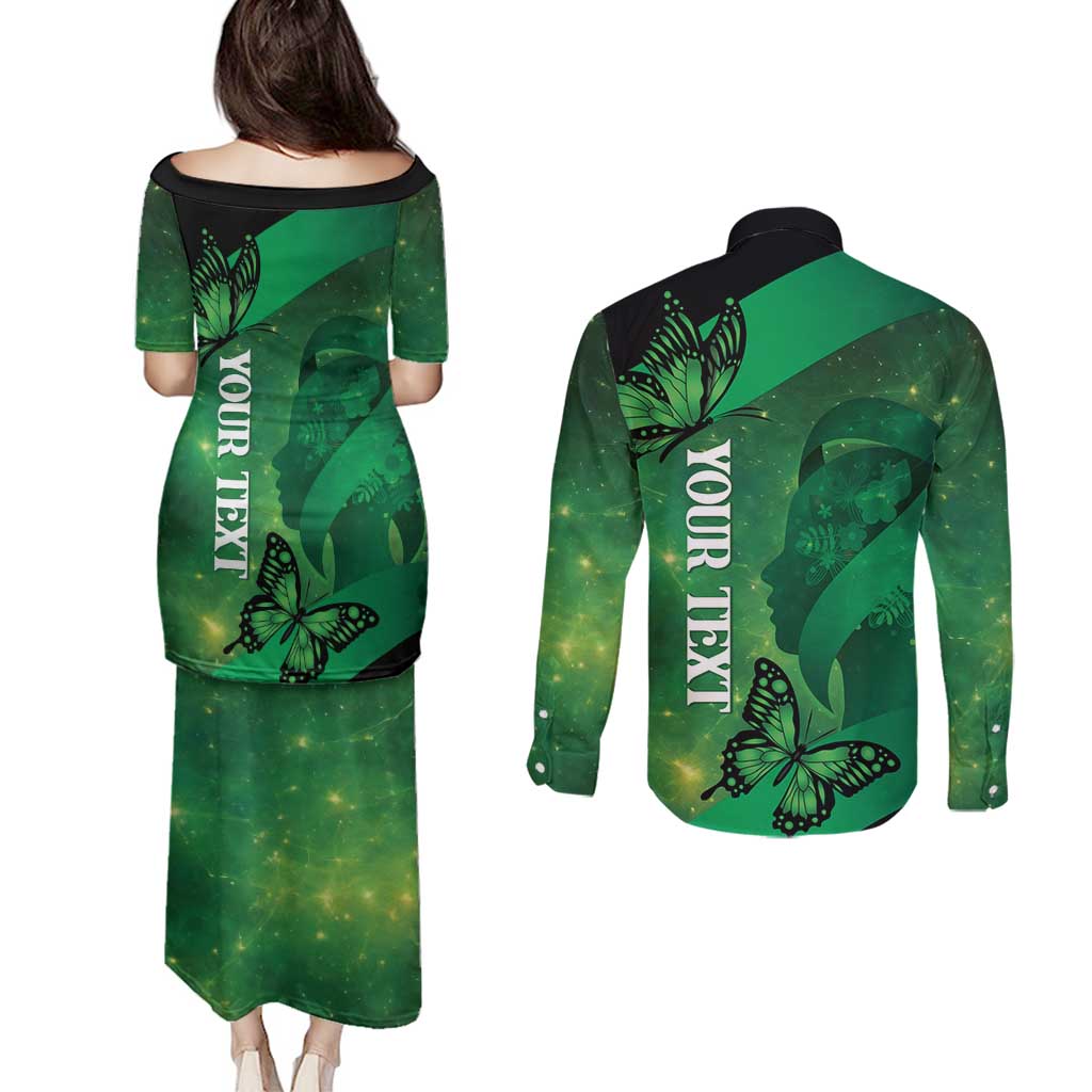 Personalised World Mental Health Awareness Month Couples Matching Puletasi and Long Sleeve Button Shirt Warriors Brave Strong Galaxy Vibes