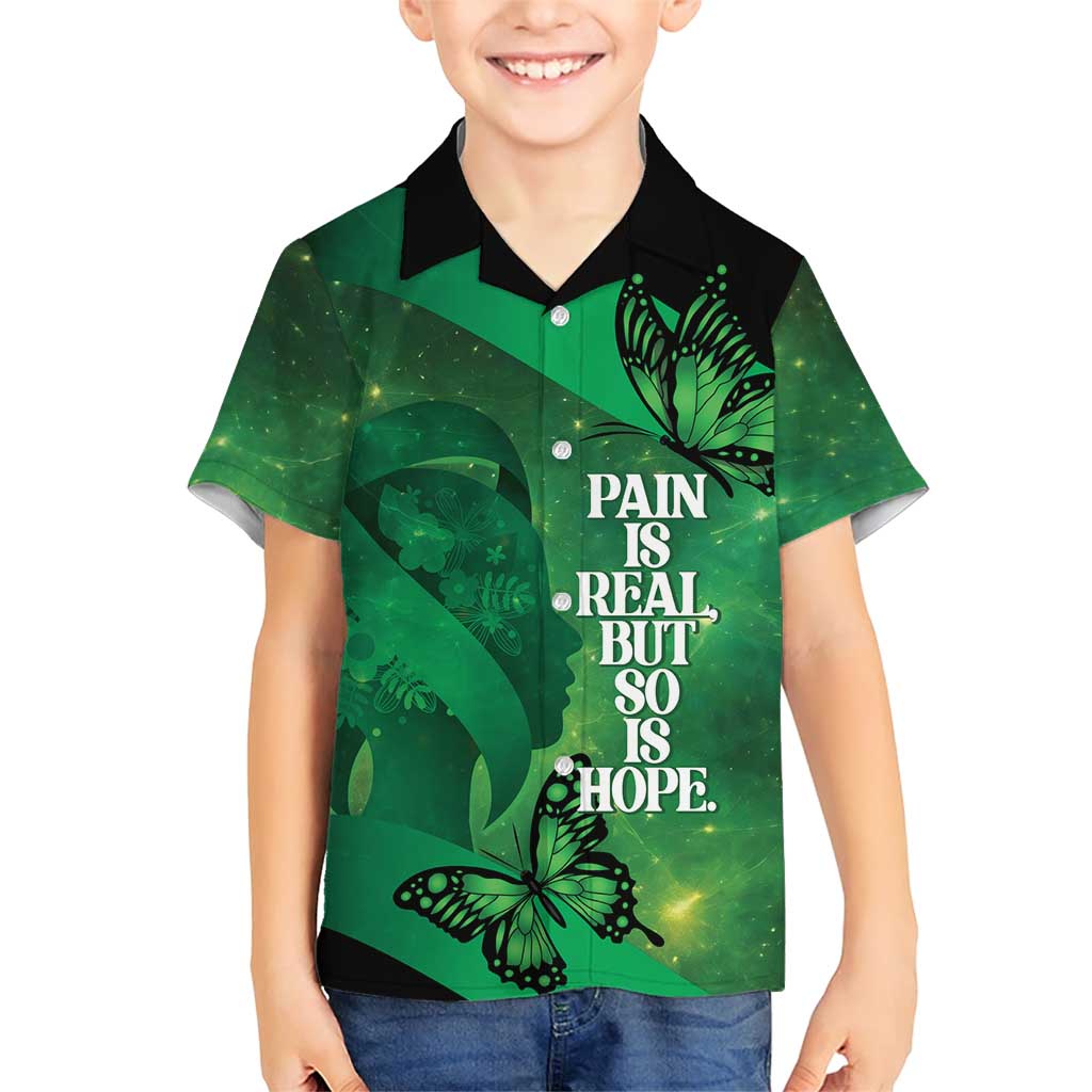 Personalised World Mental Health Awareness Month Family Matching Short Sleeve Bodycon Dress and Hawaiian Shirt Warriors Brave Strong Galaxy Vibes
