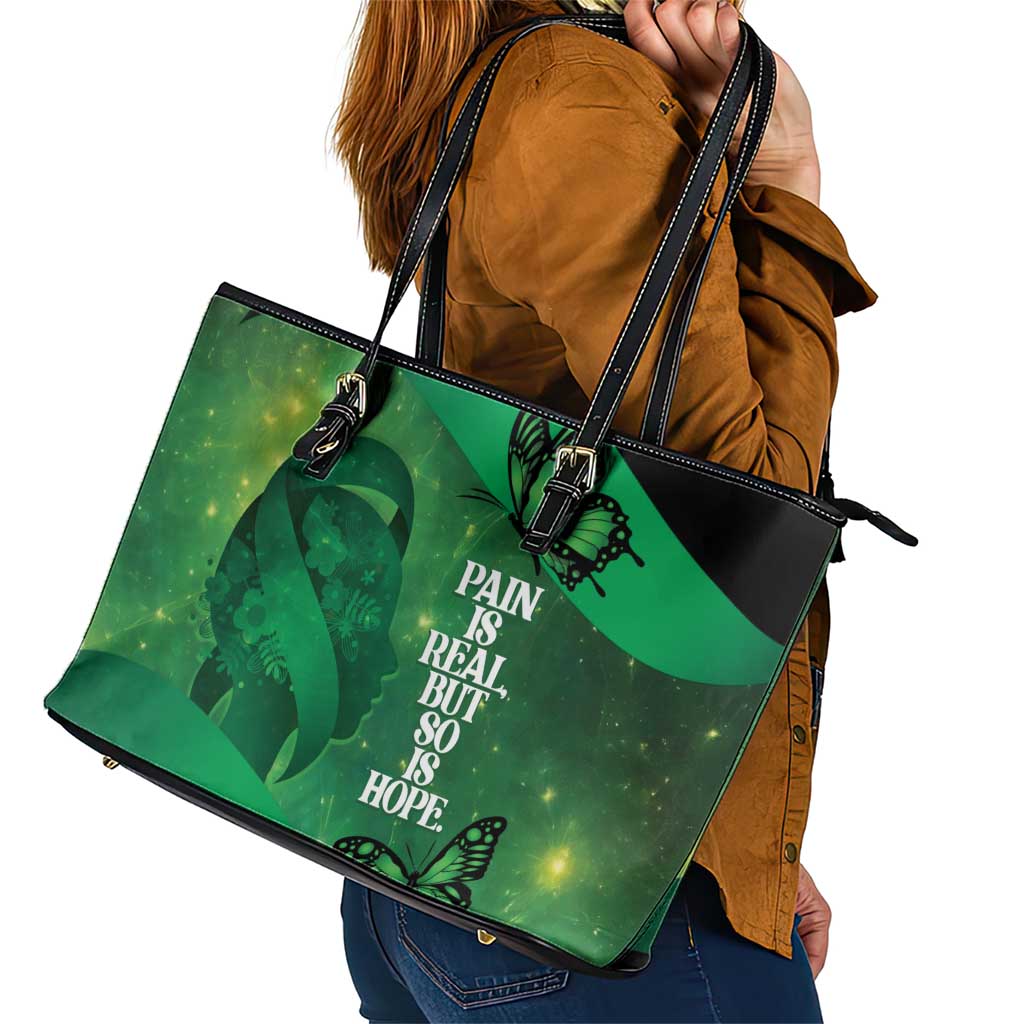 World Mental Health Awareness Month Leather Tote Bag Warriors Brave Strong Galaxy Vibes