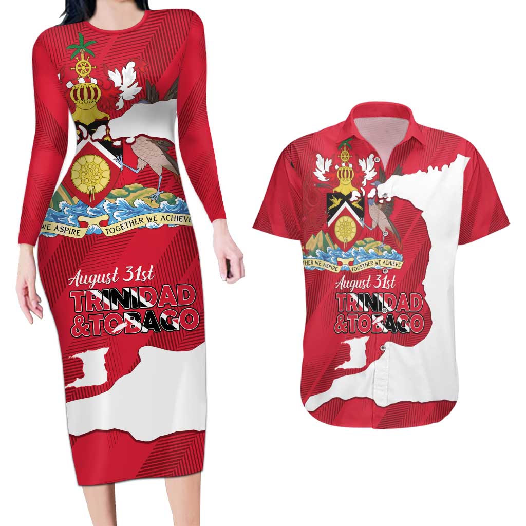 Personalized Trinidad and Tobago Independence Day Couples Matching Long Sleeve Bodycon Dress and Hawaiian Shirt August 31st Proud - Wonder Print Shop