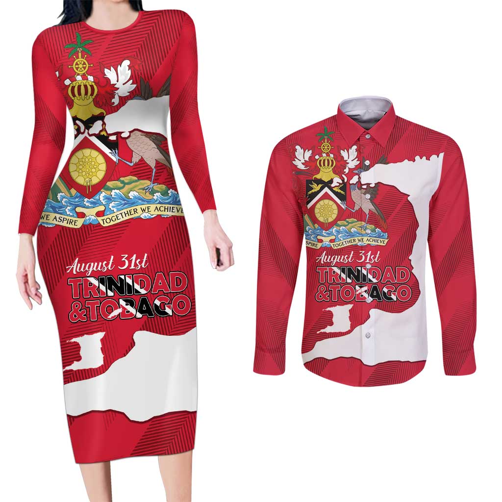 Personalized Trinidad and Tobago Independence Day Couples Matching Long Sleeve Bodycon Dress and Long Sleeve Button Shirt August 31st Proud - Wonder Print Shop