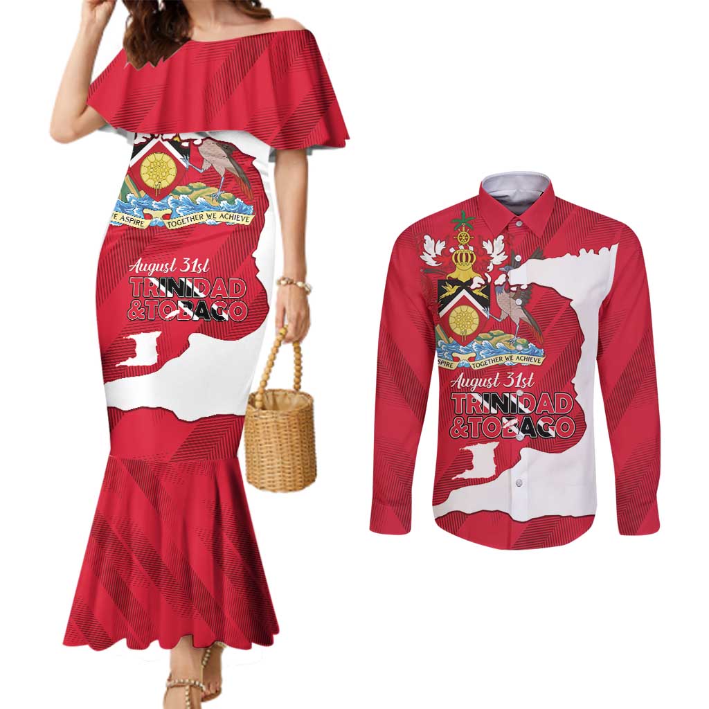 Personalized Trinidad and Tobago Independence Day Couples Matching Mermaid Dress and Long Sleeve Button Shirt August 31st Proud - Wonder Print Shop