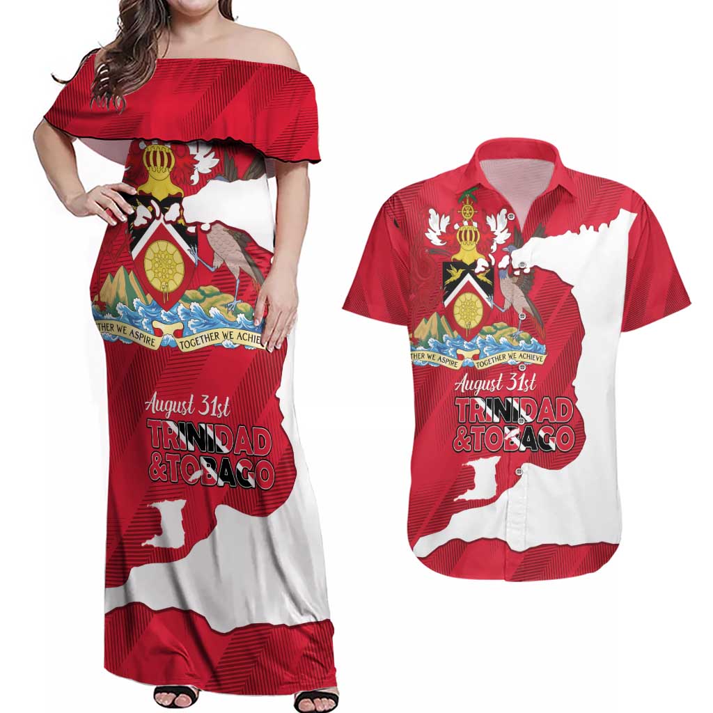 Personalized Trinidad and Tobago Independence Day Couples Matching Off Shoulder Maxi Dress and Hawaiian Shirt August 31st Proud - Wonder Print Shop