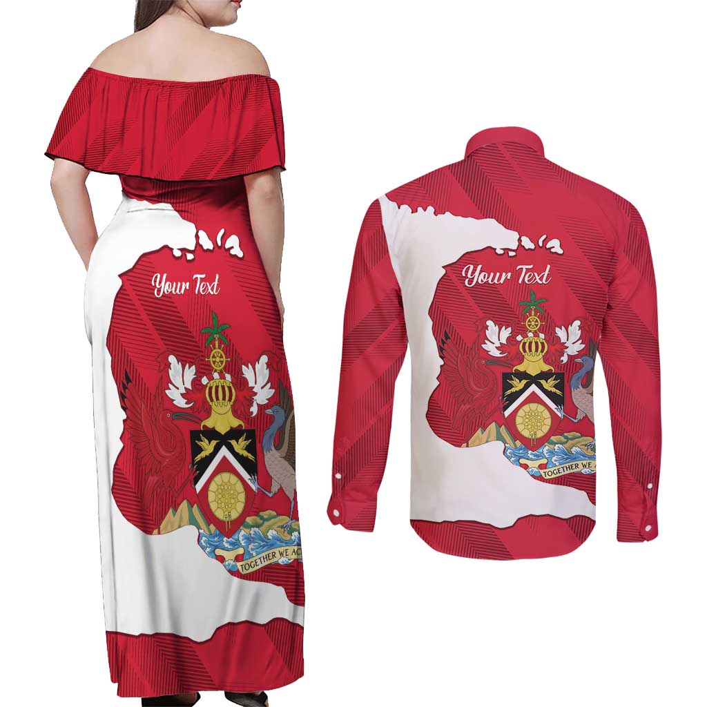Personalized Trinidad and Tobago Independence Day Couples Matching Off Shoulder Maxi Dress and Long Sleeve Button Shirt August 31st Proud - Wonder Print Shop