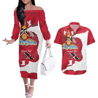 Personalized Trinidad and Tobago Independence Day Couples Matching Off The Shoulder Long Sleeve Dress and Hawaiian Shirt August 31st Proud - Wonder Print Shop