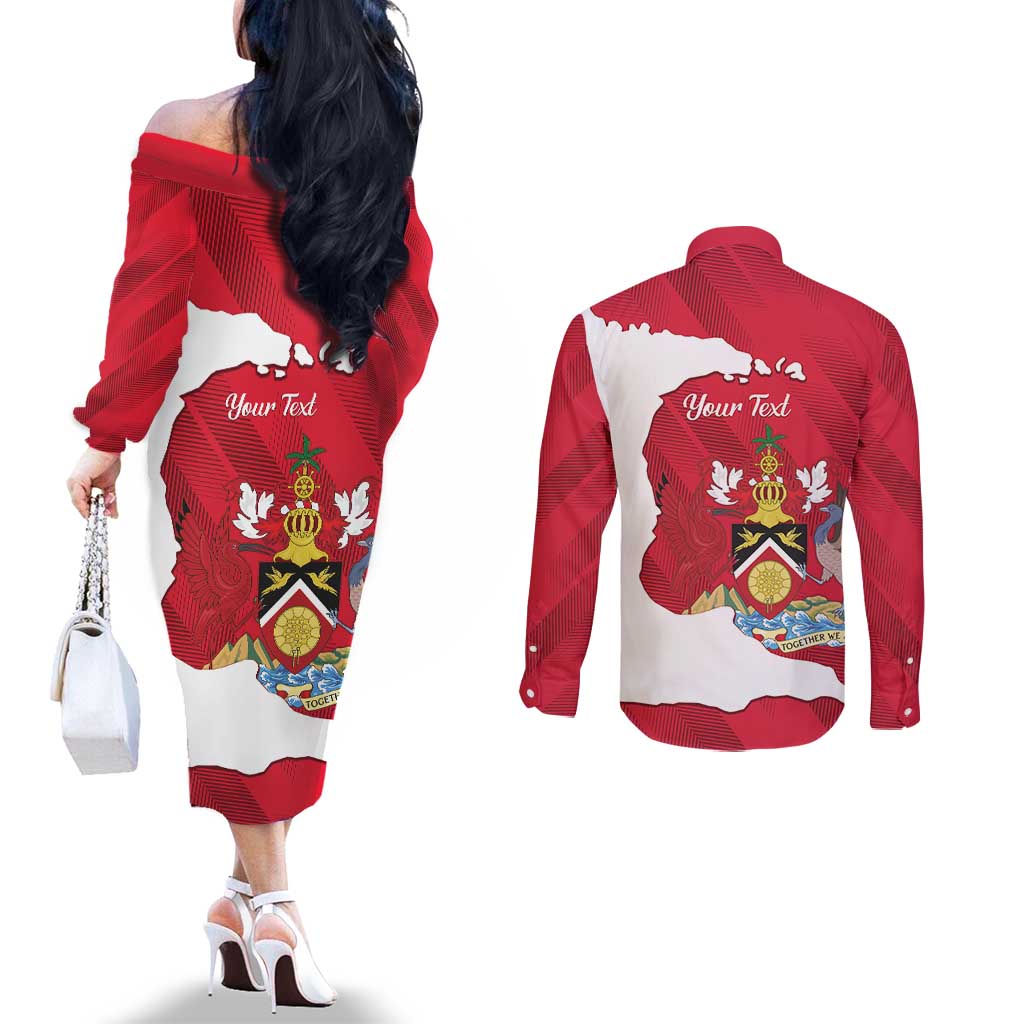 Personalized Trinidad and Tobago Independence Day Couples Matching Off The Shoulder Long Sleeve Dress and Long Sleeve Button Shirt August 31st Proud - Wonder Print Shop