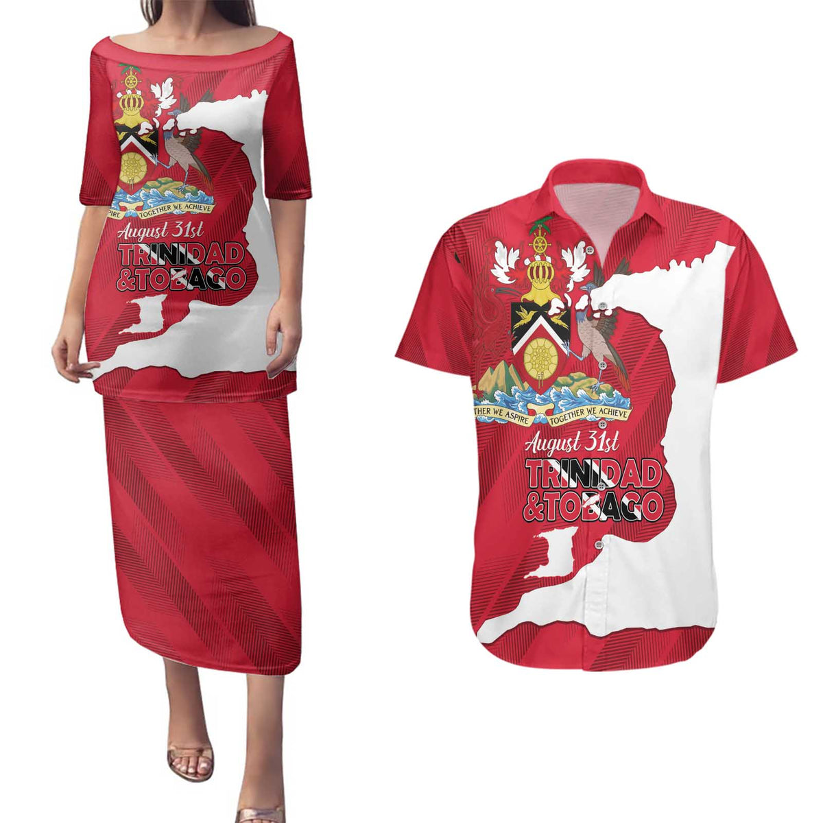 Personalized Trinidad and Tobago Independence Day Couples Matching Puletasi and Hawaiian Shirt August 31st Proud - Wonder Print Shop