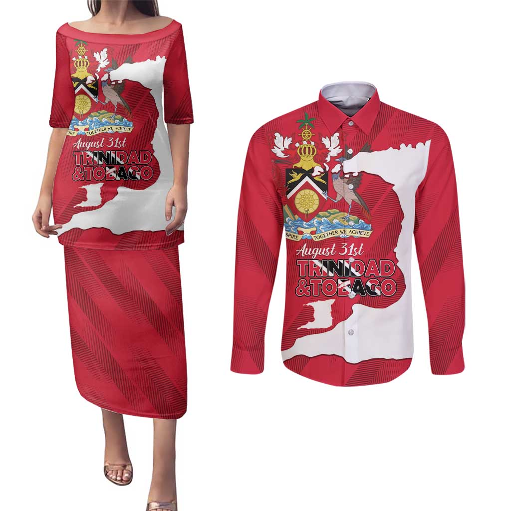 Personalized Trinidad and Tobago Independence Day Couples Matching Puletasi and Long Sleeve Button Shirt August 31st Proud - Wonder Print Shop