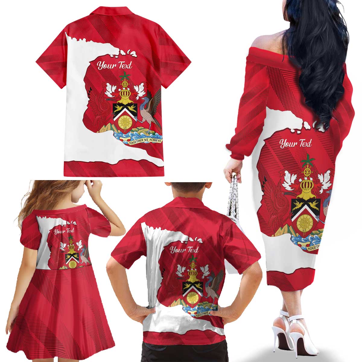 Personalized Trinidad and Tobago Independence Day Family Matching Off The Shoulder Long Sleeve Dress and Hawaiian Shirt August 31st Proud - Wonder Print Shop