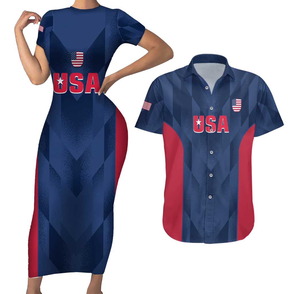 Custom USA Cricket Couples Matching Short Sleeve Bodycon Dress and Hawaiian Shirt Go United States Simple Version - Wonder Print Shop