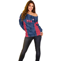 Custom USA Cricket Off Shoulder Sweater Go United States Simple Version - Wonder Print Shop