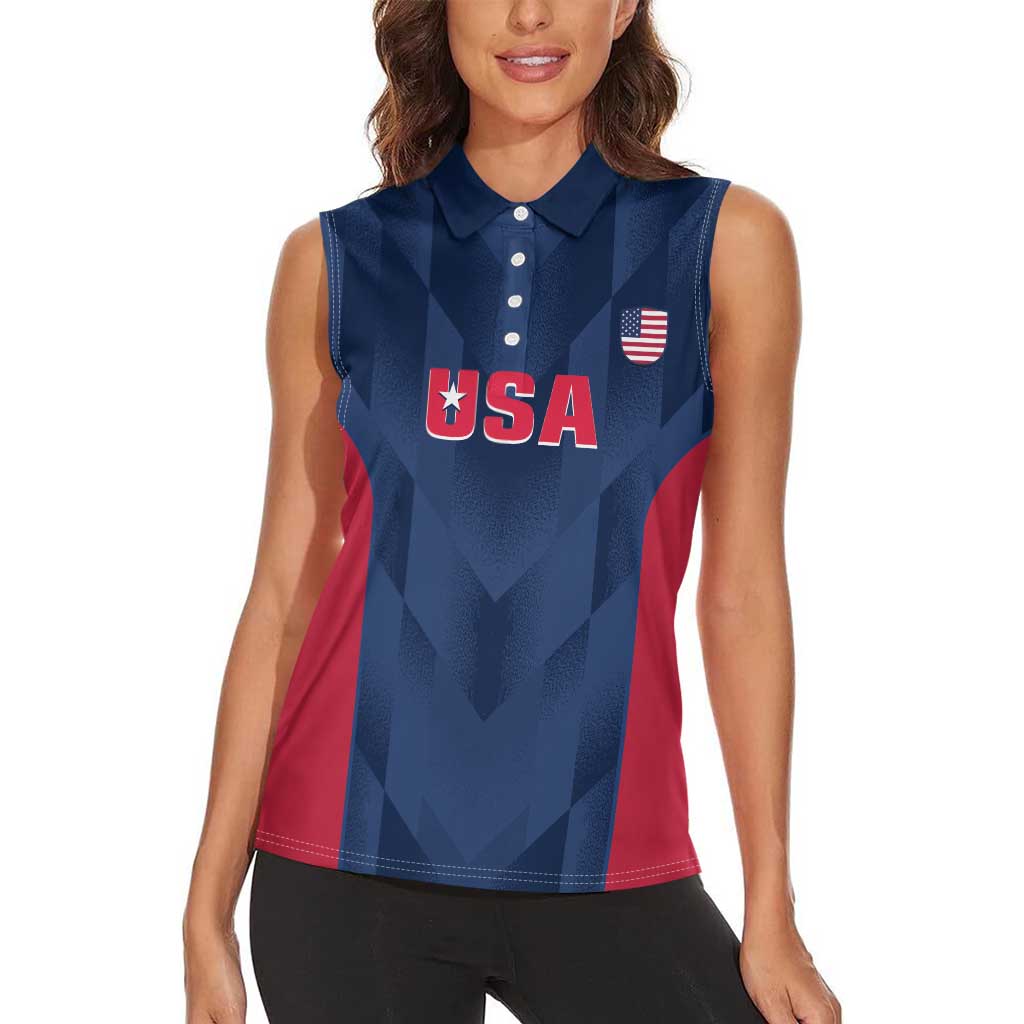 Custom USA Cricket Women Sleeveless Polo Shirt Go United States Simple Version - Wonder Print Shop