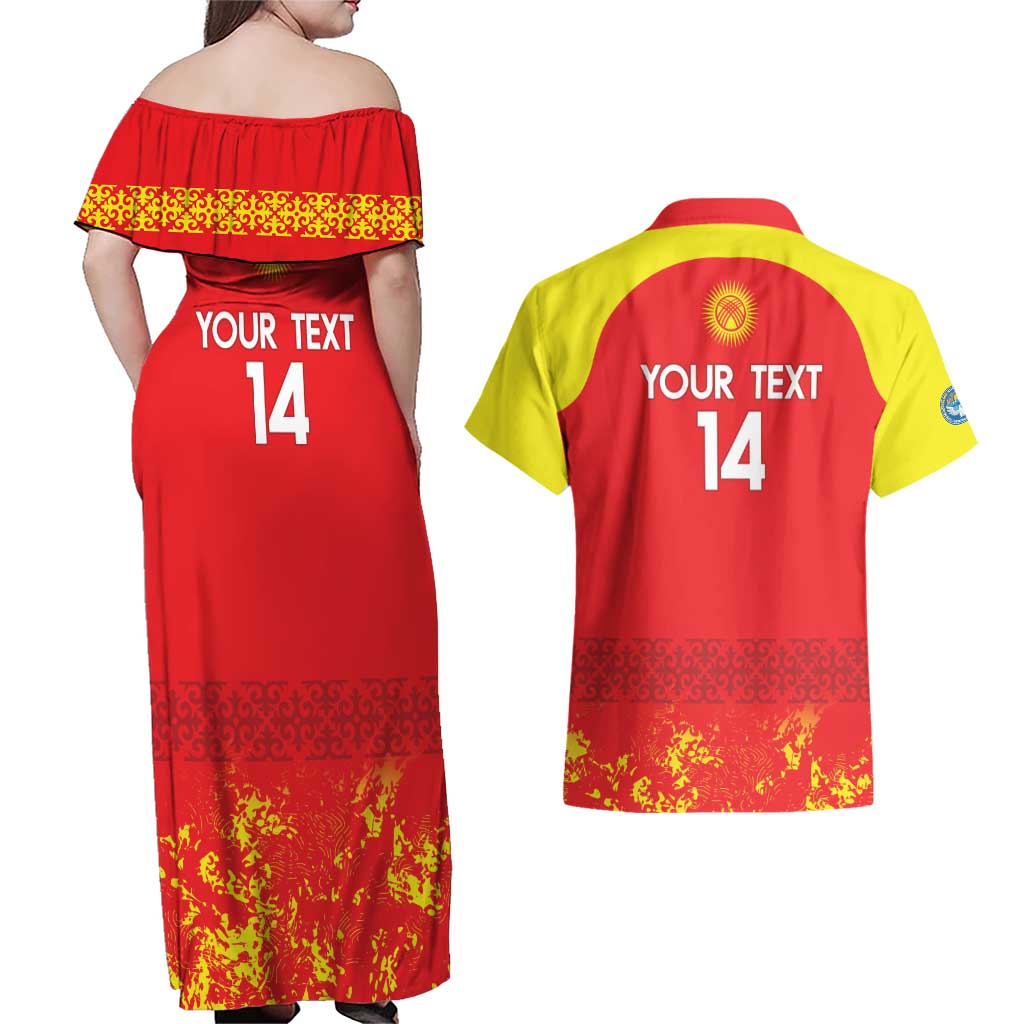 Custom Kyrgyzstan Football Couples Matching Off Shoulder Maxi Dress and Hawaiian Shirt Go White Falcons Sporty Style - Wonder Print Shop
