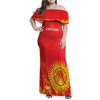Custom Kyrgyzstan Football Family Matching Off Shoulder Maxi Dress and Hawaiian Shirt Go White Falcons Sporty Style - Wonder Print Shop