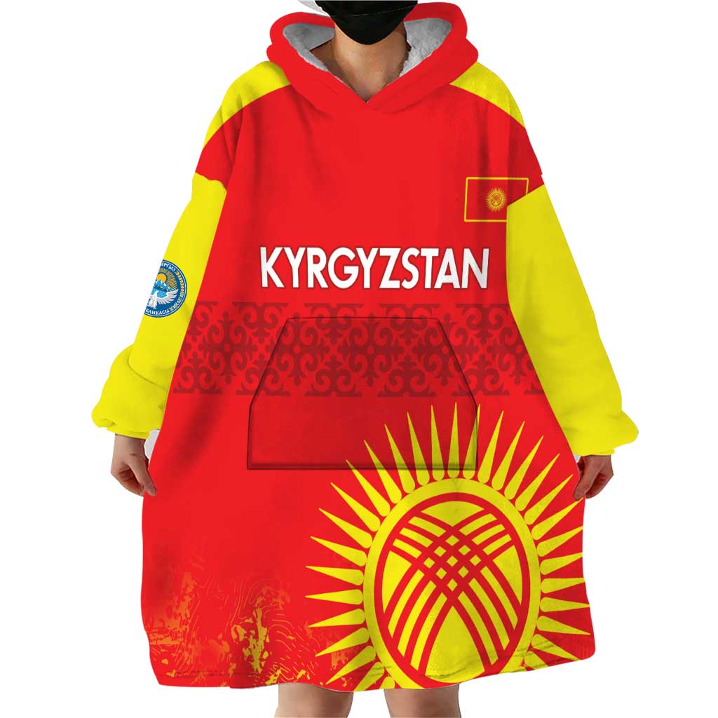 Custom Kyrgyzstan Football Wearable Blanket Hoodie Go White Falcons Sporty Style - Wonder Print Shop