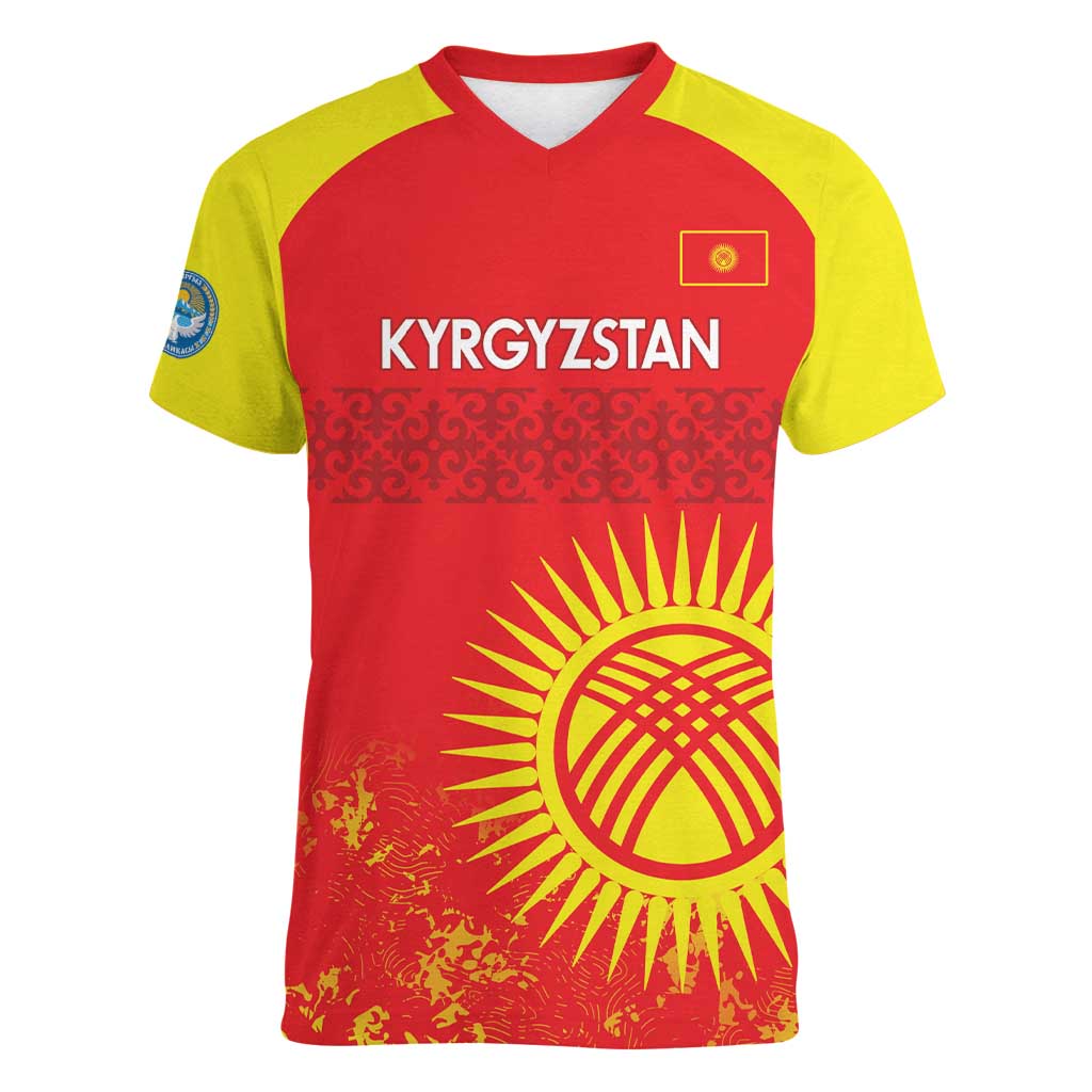 Custom Kyrgyzstan Football Women V-Neck T-Shirt Go White Falcons Sporty Style - Wonder Print Shop