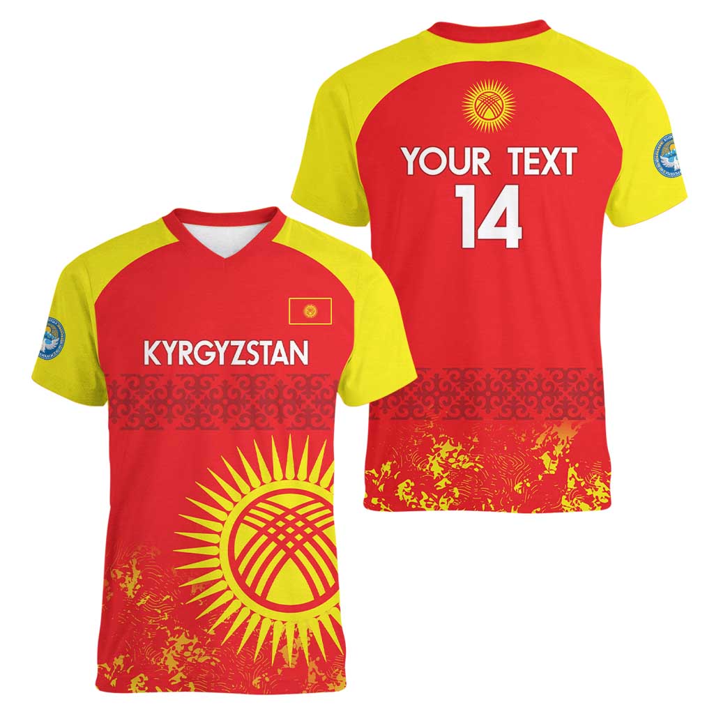 Custom Kyrgyzstan Football Women V-Neck T-Shirt Go White Falcons Sporty Style - Wonder Print Shop