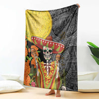 Mexico Dia De Los Muertos Blanket Sugar Skull Sombrero Aztec Pattern