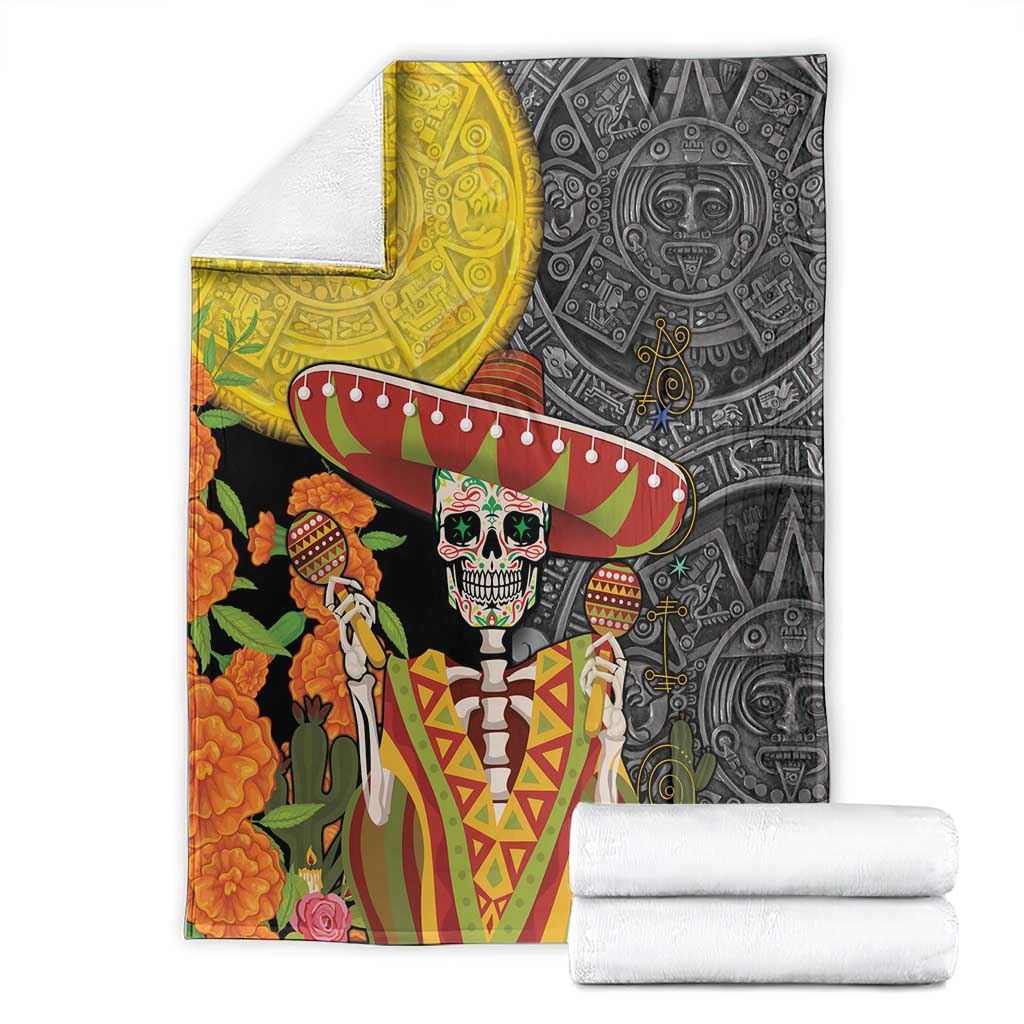 Mexico Dia De Los Muertos Blanket Sugar Skull Sombrero Aztec Pattern