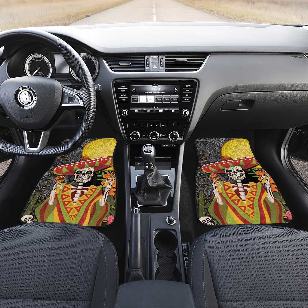 Mexico Dia De Los Muertos Car Mats Sugar Skull Sombrero Aztec Pattern - Wonder Print Shop