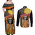 Mexico Dia De Los Muertos Couples Matching Off Shoulder Maxi Dress and Long Sleeve Button Shirt Sugar Skull Sombrero Aztec Pattern - Wonder Print Shop