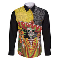 Mexico Dia De Los Muertos Family Matching Long Sleeve Bodycon Dress and Hawaiian Shirt Sugar Skull Sombrero Aztec Pattern - Wonder Print Shop