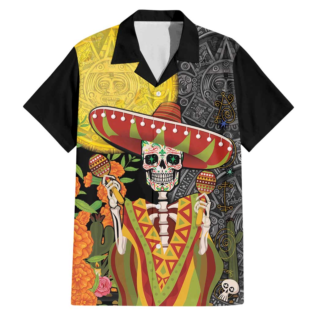Mexico Dia De Los Muertos Family Matching Mermaid Dress and Hawaiian Shirt Sugar Skull Sombrero Aztec Pattern - Wonder Print Shop