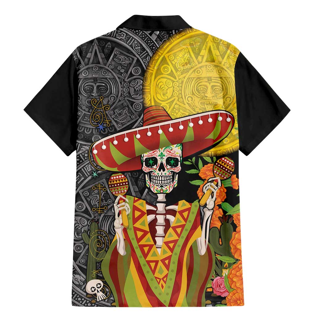 Mexico Dia De Los Muertos Family Matching Mermaid Dress and Hawaiian Shirt Sugar Skull Sombrero Aztec Pattern - Wonder Print Shop