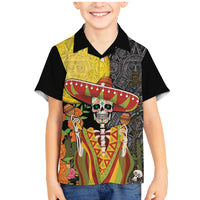 Mexico Dia De Los Muertos Family Matching Mermaid Dress and Hawaiian Shirt Sugar Skull Sombrero Aztec Pattern - Wonder Print Shop
