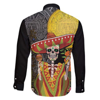 Mexico Dia De Los Muertos Family Matching Off The Shoulder Long Sleeve Dress and Hawaiian Shirt Sugar Skull Sombrero Aztec Pattern - Wonder Print Shop