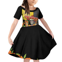 Mexico Dia De Los Muertos Family Matching Off Shoulder Short Dress and Hawaiian Shirt Sugar Skull Sombrero Aztec Pattern - Wonder Print Shop