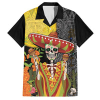 Mexico Dia De Los Muertos Family Matching Off Shoulder Short Dress and Hawaiian Shirt Sugar Skull Sombrero Aztec Pattern - Wonder Print Shop