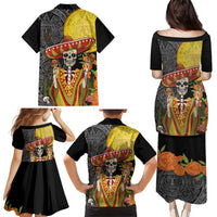 Mexico Dia De Los Muertos Family Matching Puletasi and Hawaiian Shirt Sugar Skull Sombrero Aztec Pattern - Wonder Print Shop