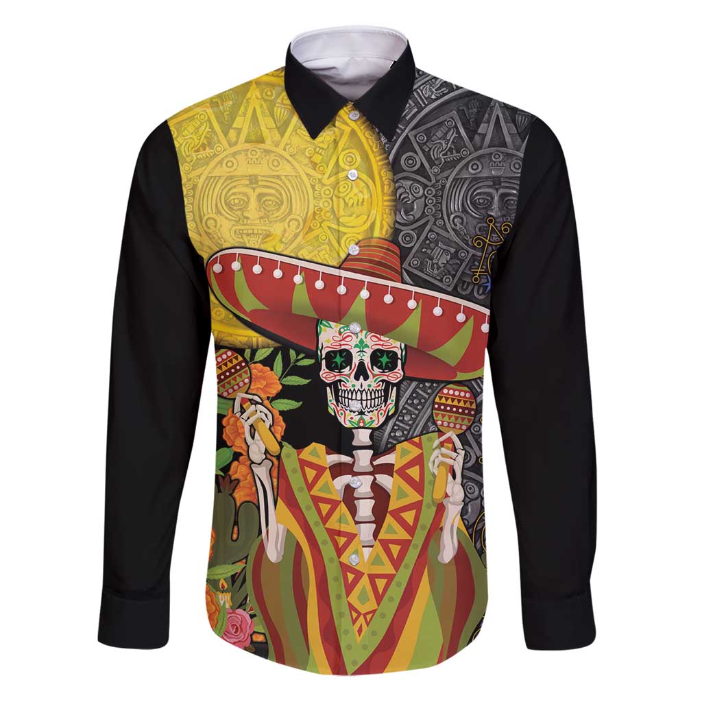 Mexico Dia De Los Muertos Family Matching Puletasi and Hawaiian Shirt Sugar Skull Sombrero Aztec Pattern - Wonder Print Shop