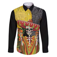 Mexico Dia De Los Muertos Family Matching Short Sleeve Bodycon Dress and Hawaiian Shirt Sugar Skull Sombrero Aztec Pattern - Wonder Print Shop