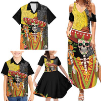 Mexico Dia De Los Muertos Family Matching Summer Maxi Dress and Hawaiian Shirt Sugar Skull Sombrero Aztec Pattern - Wonder Print Shop