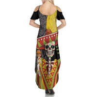 Mexico Dia De Los Muertos Family Matching Summer Maxi Dress and Hawaiian Shirt Sugar Skull Sombrero Aztec Pattern - Wonder Print Shop