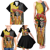 Mexico Dia De Los Muertos Family Matching Tank Maxi Dress and Hawaiian Shirt Sugar Skull Sombrero Aztec Pattern - Wonder Print Shop